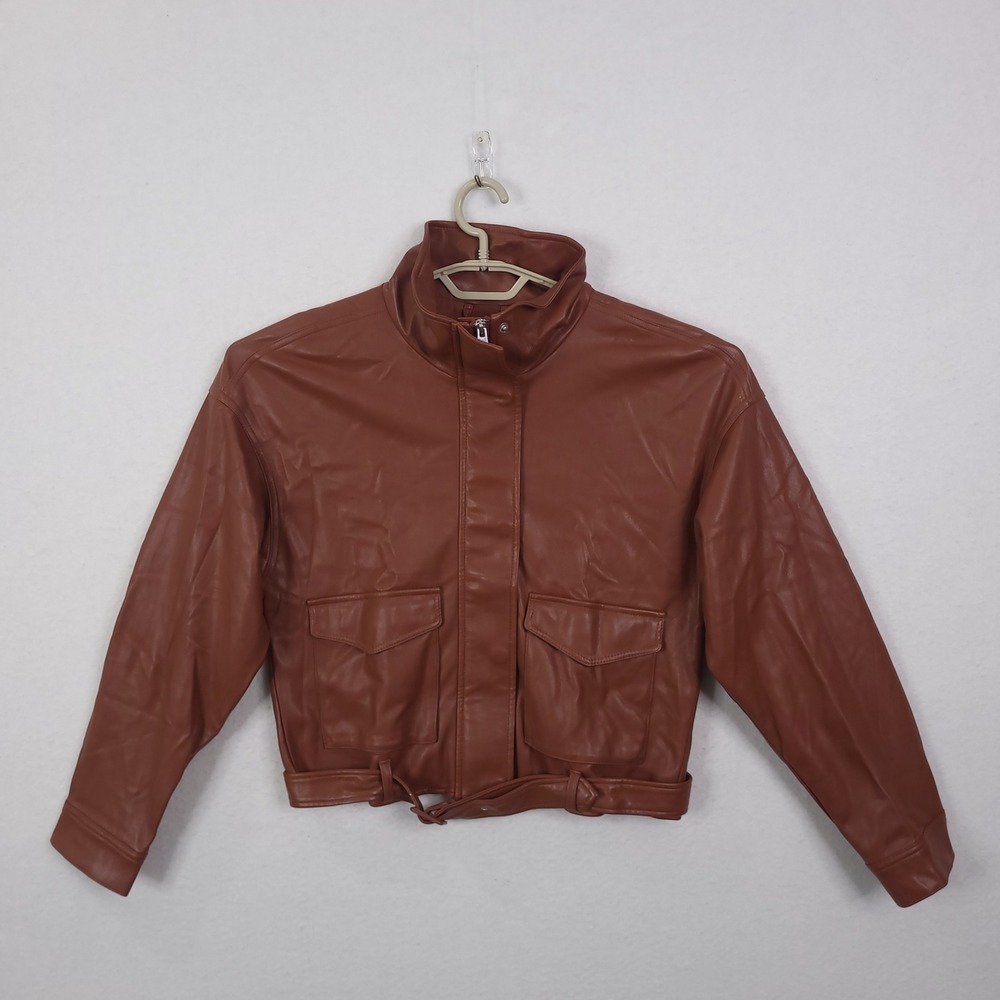 Abercrombie & Fitch Jacket Large Tan Vegan Leather Moto Zip Up Biker Full Zip